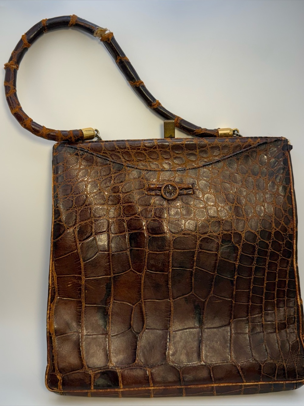 Vintage Koret Genuine Alligator Brown Handbag With Coin Purse & Comb Pocket